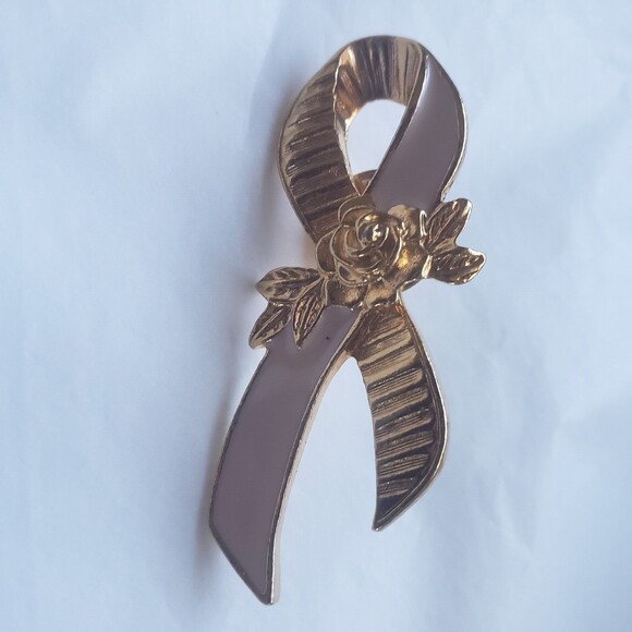 Avon Breast Cancer Awareness Pin Pink Ribbon Enamel Gold-toned Rose Vintage - Picture 7 of 10